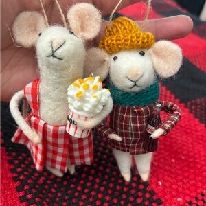 Handcrafted Felt Mice Ornaments - Red and White